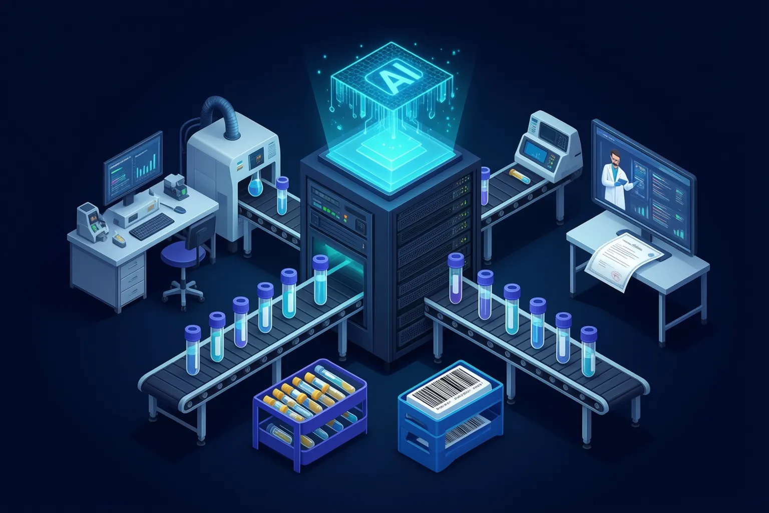LIMS AI moving samples, results and certificates through a lab's existing LIMS