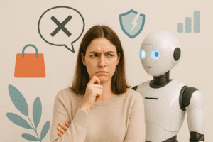woman with a robot behind her